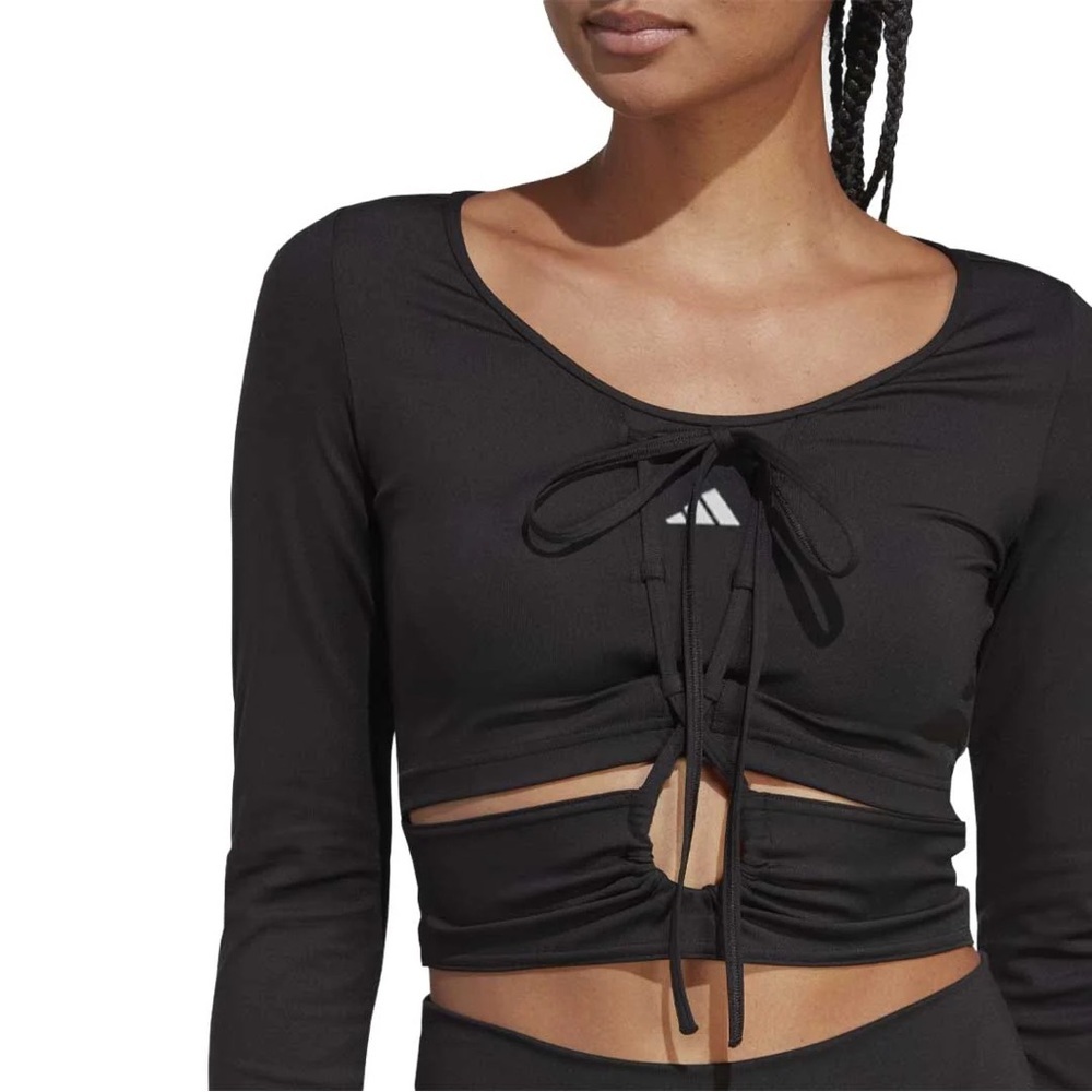 adidas Black Long Sleeve Lace-Up Crop Top